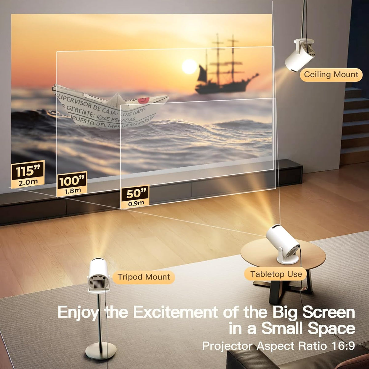 [Built-In Apps & 2025 Upgraded] Mini Projector with Wi-Fi 6 & Bluetooth 5.4, 1080P 4K Support Full HD, Auto Keystone 360° Portable Home Cinema Smart Projector for Ios/Android X1