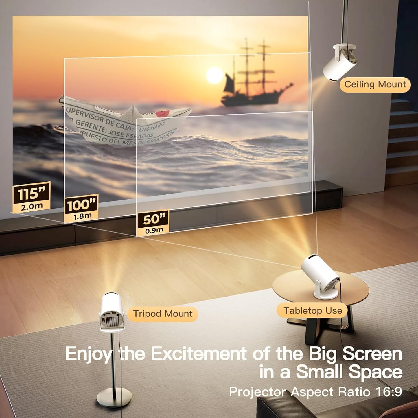 [Built-In Apps & 2025 Upgraded] Mini Projector with Wi-Fi 6 & Bluetooth 5.4, 1080P 4K Support Full HD, Auto Keystone 360° Portable Home Cinema Smart Projector for Ios/Android X1