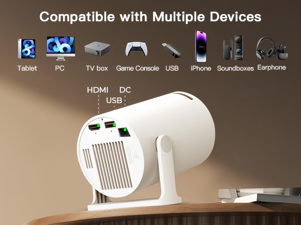 [Built-In Apps & 2025 Upgraded] Mini Projector with Wi-Fi 6 & Bluetooth 5.4, 1080P 4K Support Full HD, Auto Keystone 360° Portable Home Cinema Smart Projector for Ios/Android X1