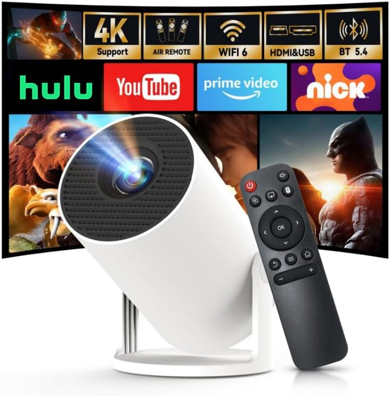 [Built-In Apps & 2025 Upgraded] Mini Projector with Wi-Fi 6 & Bluetooth 5.4, 1080P 4K Support Full HD, Auto Keystone 360° Portable Home Cinema Smart Projector for Ios/Android X1